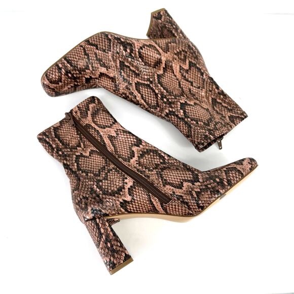 Steve Madden Harli Snakeskin Print Block Heel Boots Womens Sz 7 Brown Black - Picture 2 of 8